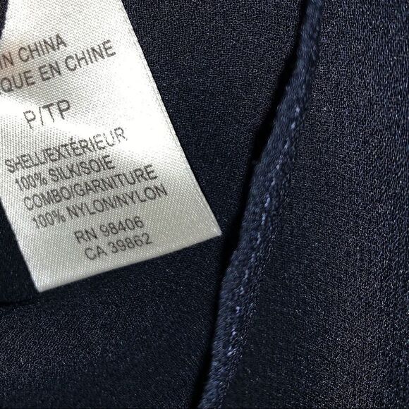 Theory Navy 100% Silk Black Lace Asymmetrical Ruffle Collar SLEEVELESS Top - Picture 8 of 15